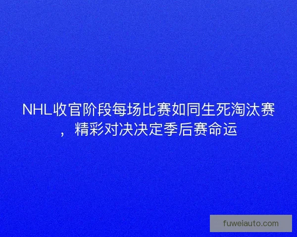 NHL收官阶段每场比赛如同生死淘汰赛,精彩对决决定季后赛命运 NHL收官阶段每场比赛如同生死淘汰赛,精彩对决决定季后赛命运